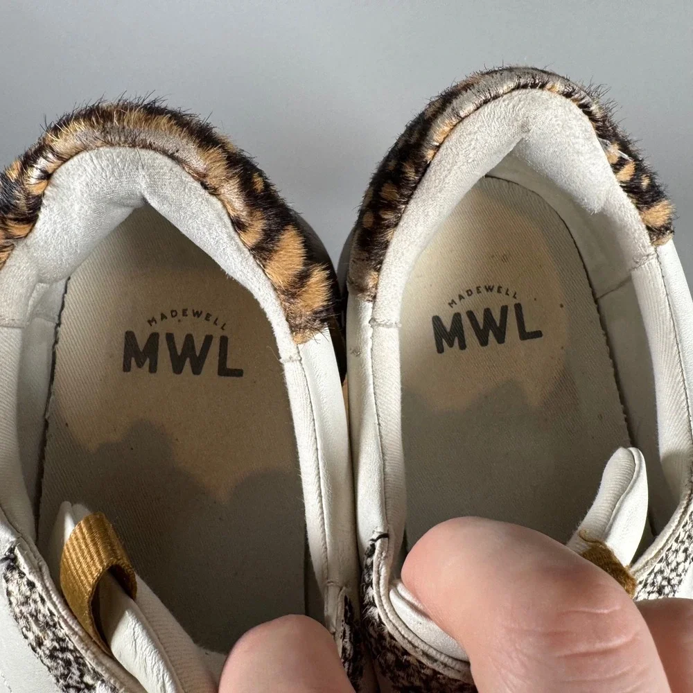 Madewell MWL Court‎ Sneakers White Animal Print Calf Hair Womens 11 Mens 9.5